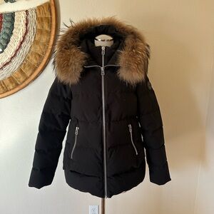 Radsak Black Puffer Winter Jacket Fur Raccoon Collar Apres Ski Woman's M
